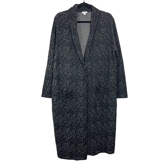 J. Jill Black & White Speckled Longline Knit Coatigan Jacket Wool - Size Large - Picture 1 of 6